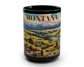 Montana Town Mug, 15oz Ceramic Cup, Big Sky Country, Scenic Valley & Mountains, Coffee Lover Gift, Dishwasher Safe, Heritage Souvenir