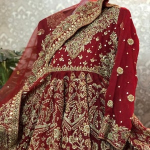 Hand Made Customised Indian and Pakistani Red Bridal Dress With Organza Fabric and Heavy Golden Zardozi Hand Work Etsy