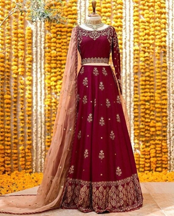 Sabyasachi Inspired Dark Burgundy Wedding Lehenga | Indian bridal outfits,  Indian bridal lehenga, Indian bridal dress