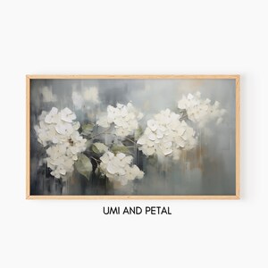 Weiße Hortensien Samsung Rahmen TV Kunst, Frühling TV Kunst, Blumenrahmen TV Kunst, Blumen Digital Download, Rustikaler Stil, Ölgemälde