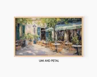 Summer French Cafe Samsung Frame TV Art, Instant Digital Download, Cote D'Azur TV Art, 16:9 Screensaver, Summer TV Art Oil Painting