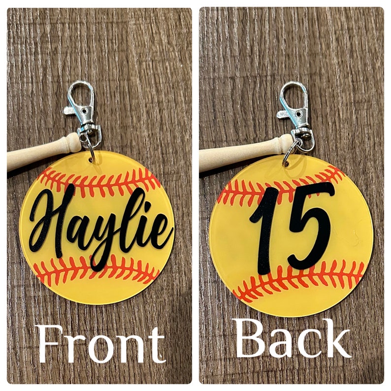 Softball Keychain Bag Name Tag Etsy