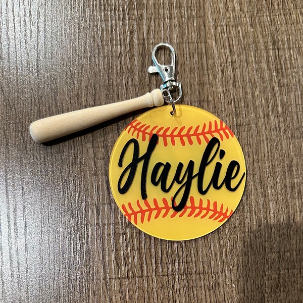 Softball Keychain Bag Name tag