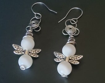 Angel Earrings: Handmade Beauty with Natural Stones, Beaded Angel Earrings, White Angel, Red Angel Earrings, Jewelry For Women, Gift for Her
