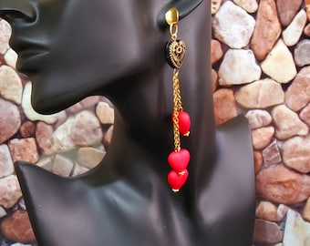 Golden Heartstrings Earrings | Long Earrings | Red and Black Earrings | Dangle Earrings | Jewelry for Women | Stainless Steels Earrings