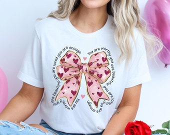 Valentine's Day Heart Bow Sweatshirt, Valentine's Day Pink Shirt, Retro Valentine Shirt, Valentines day Bow Shirt, Bow Valentine Gift Women