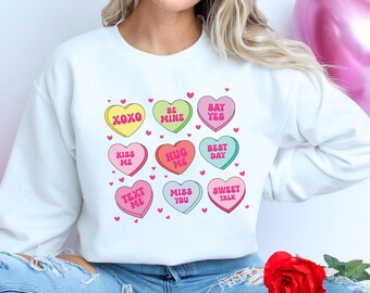 Damen Valentines Hearts Sweatshirt, Valentinstag Pink Shirt, Neun Gitter Valentinstag, Valentine Sweatshirt, Valentinstag Sweatshirt für Frauen