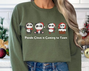 Panda Claus is Coming to Town Christmas Sweatshirt, Panda Christmas Sweatshirt, Christmas Gift, Panda Lover Shirt, Christmas Panda Shirt