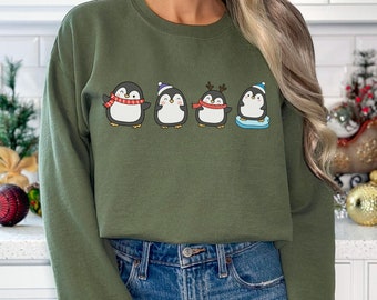 ペンギンのメリークリスマススウェットシャツ、かわいいペンギンのクリスマスライトセーター、クリスマスペンギン好きのためのシャツ、クリスマスギフト、動物好きへのギフト