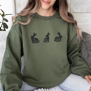 Embroidered Easter Bunny Floral Sweatshirt, Embroidered Happy Easter Shirt, Embroidered Bunny Lover Shirt, Bunny Carrot Hoodie