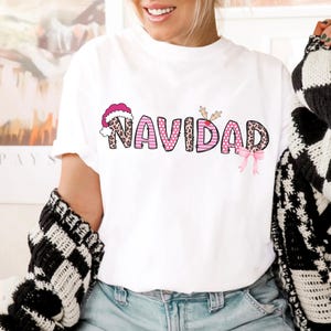 Leopard Navidad Sweatshirt, Pink Bow Christmas Sweatshirt, Latina Christmas Shirt, Santa Hat Shirt, Feliz Navidad Sweatshirt, Latin Culture
