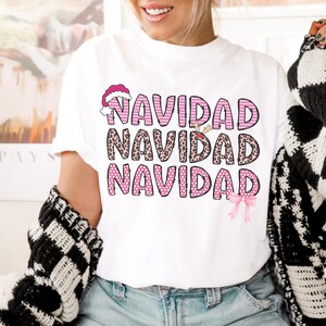Leopard Navidad Sweatshirt, Pink Bow Christmas Sweatshirt, Latina Christmas Shirt, Santa Hat Shirt, Latin Culture Christmas Sweatshirt