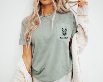 T-shirt à poche Comfort Colors® pour maman de Malinois, Maman de Malinois belge, T-shirt pour amoureux des chiens, Maman de Malinois, T-shirt Malinois belge, Amoureux des Malinois belges