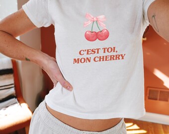 y2k Cherry Baby Tee Shirt, Bow Baby Tee Top, Trendy Aesthetic Cherry Baby Tee, Trendy Tropical Summer Baby Tee Aesthetic Woman Baby Tee
