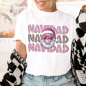 Santa Leopard Navidad Sweatshirt, Pink Bow Christmas Sweatshirt, Latina Christmas Shirt, Santa Hat Shirt, Latin Culture Christmas Sweatshirt