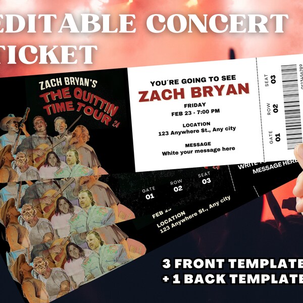 Zach Bryan Ticket Template Etsy