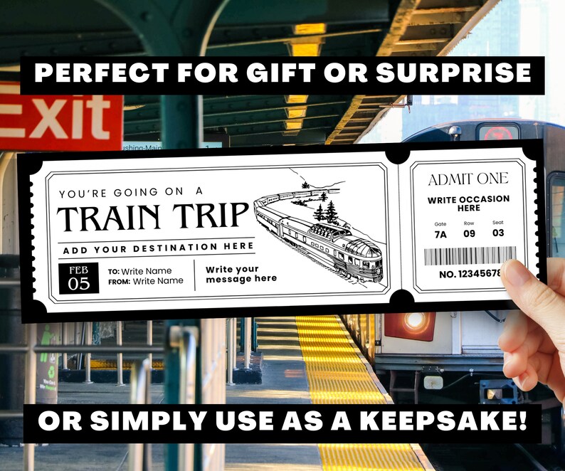 CUSTOMIZABLE Train Ticket Template Travel Gift Coupon Printed Creative Personalized Gifts Train ...