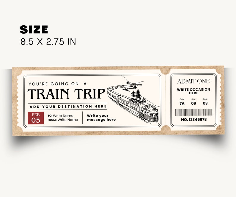 CUSTOMIZABLE Train Ticket Template Travel Gift Coupon Printed Creative Personalized Gifts Train ...