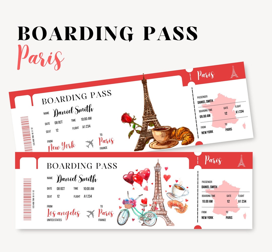 Printable and Editable Paris Boarding Pass Ticket Trip Ticket - Etsy