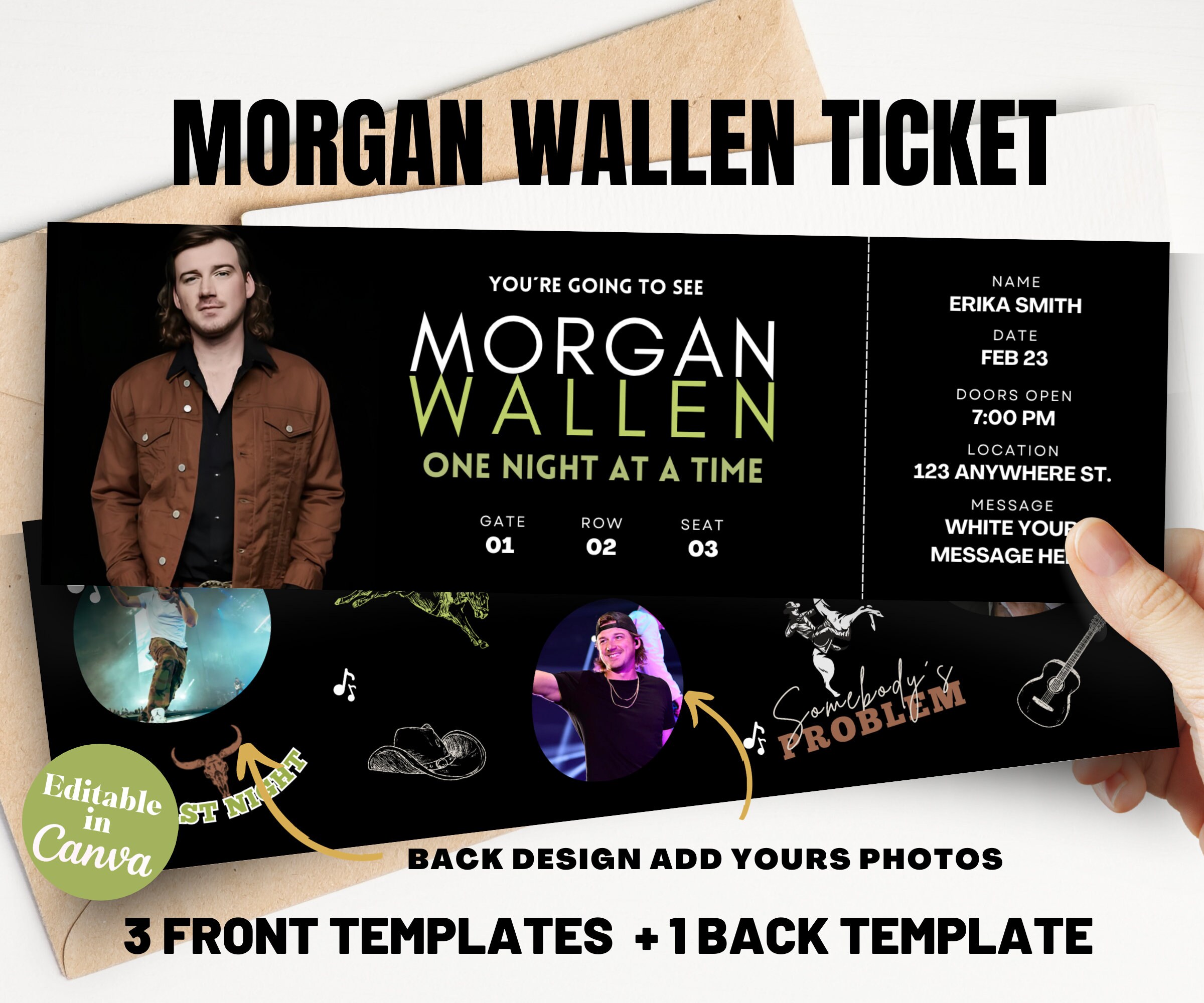 Editable Wallen Concert Ticket Template Concert Ticket Gift