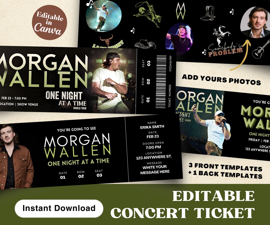 Editable Wallen Concert Ticket Template Concert Ticket Gift