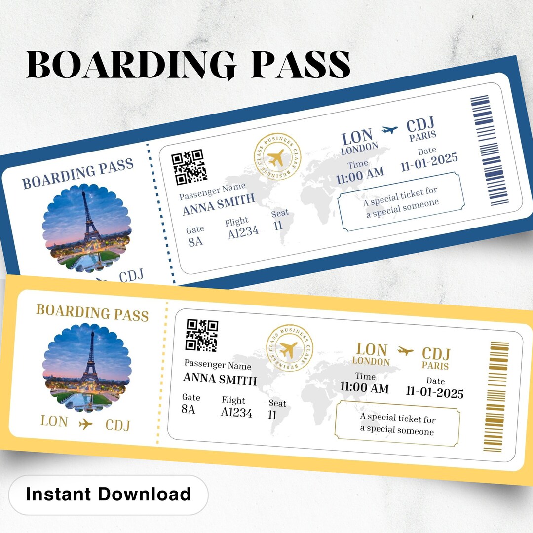 Editable Boarding Pass Template, Airline Ticket Canva, Printable