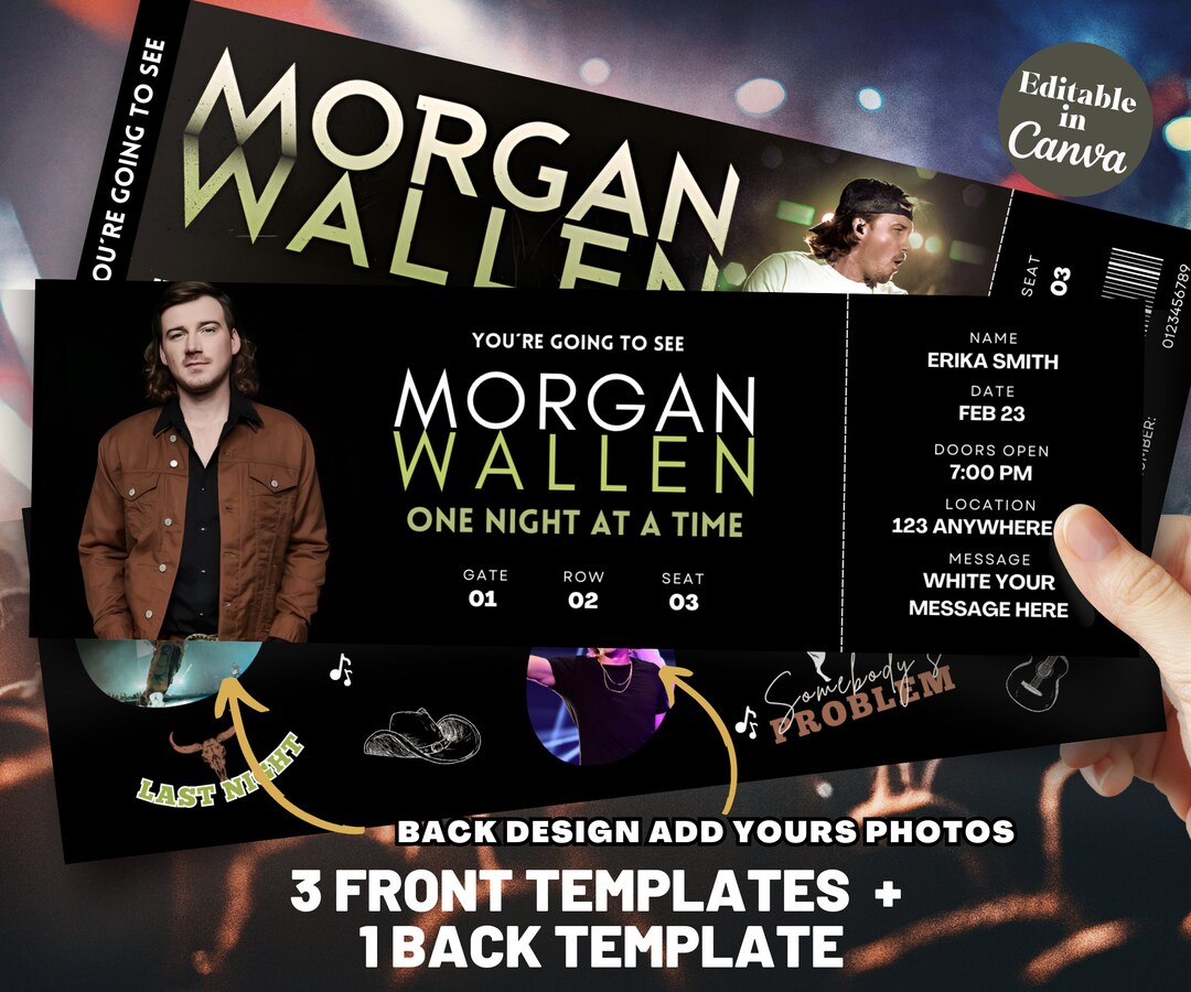 Editable Wallen Concert Ticket Template Concert Ticket Gift