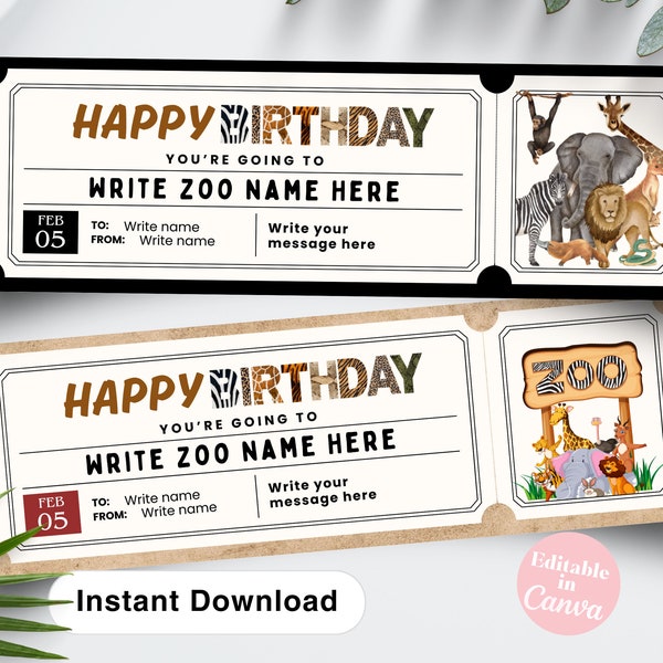 Zoo Trip Ticket Voucher EDITABLE, Zoo Gift Certificate Printable, Surprise Trip to The Zoo, Gift Coupon, Zoo Gift Card, Any Occasion