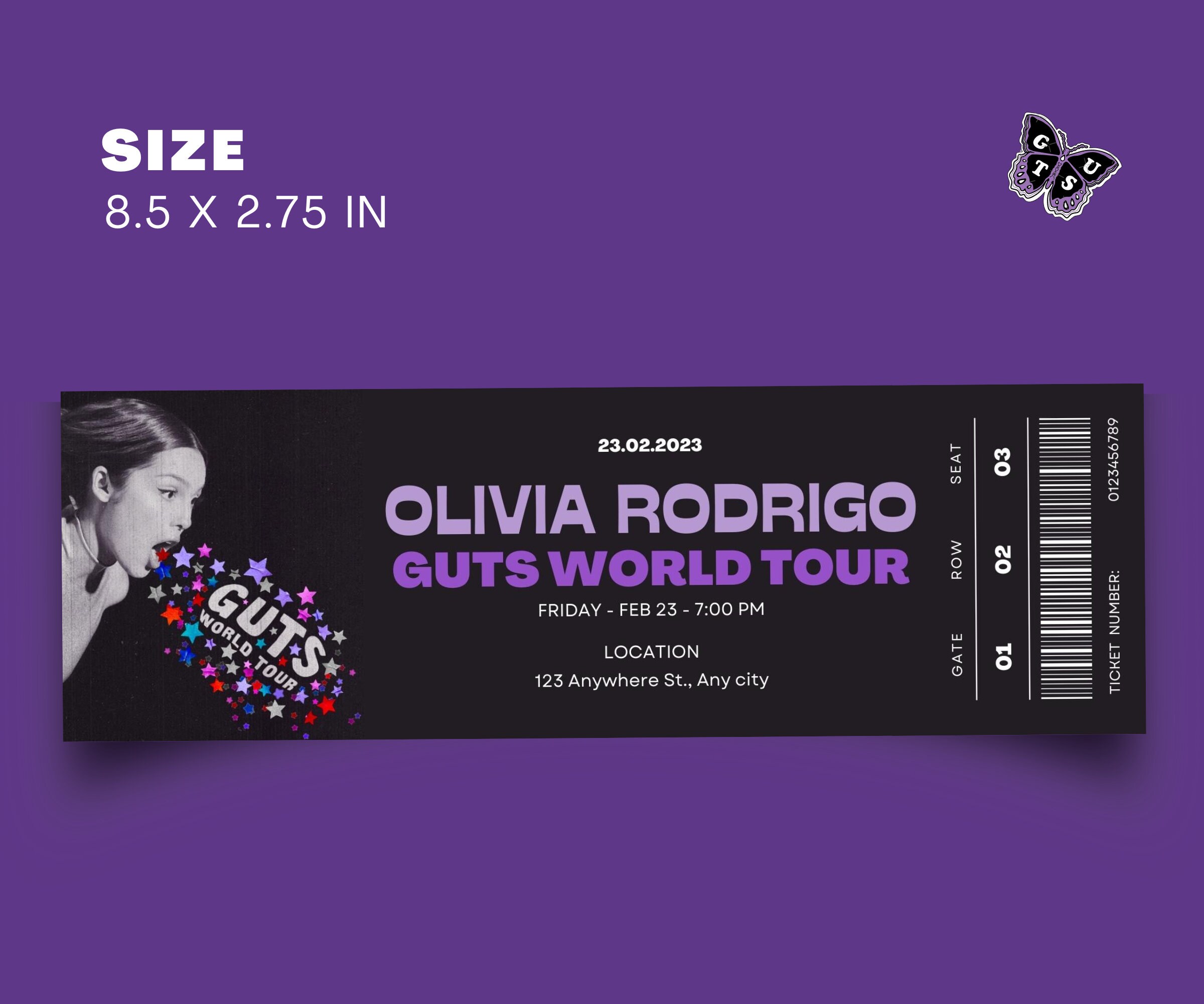 CUSTOMIZABLE Printable Olivia Rodrigo Guts Tour Ticket Stub Souvenir