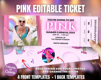 Personalized Surprise Pink Summer Carnival 2024 Concert Ticket, Personalised Keepsake tour ticket, Customised P!NK music ticket souvenir,