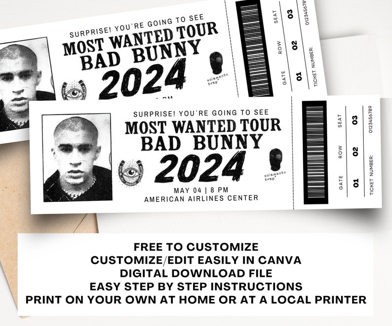 Bad Bunny Most Wanted Tour 2024 Surprise Concert Ticket Concert Ticket