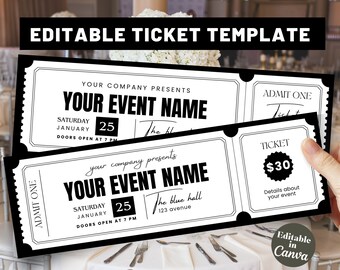 CUSTOMIZABLE Event Ticket, EDITABLE Printable Event Tickets Event ...