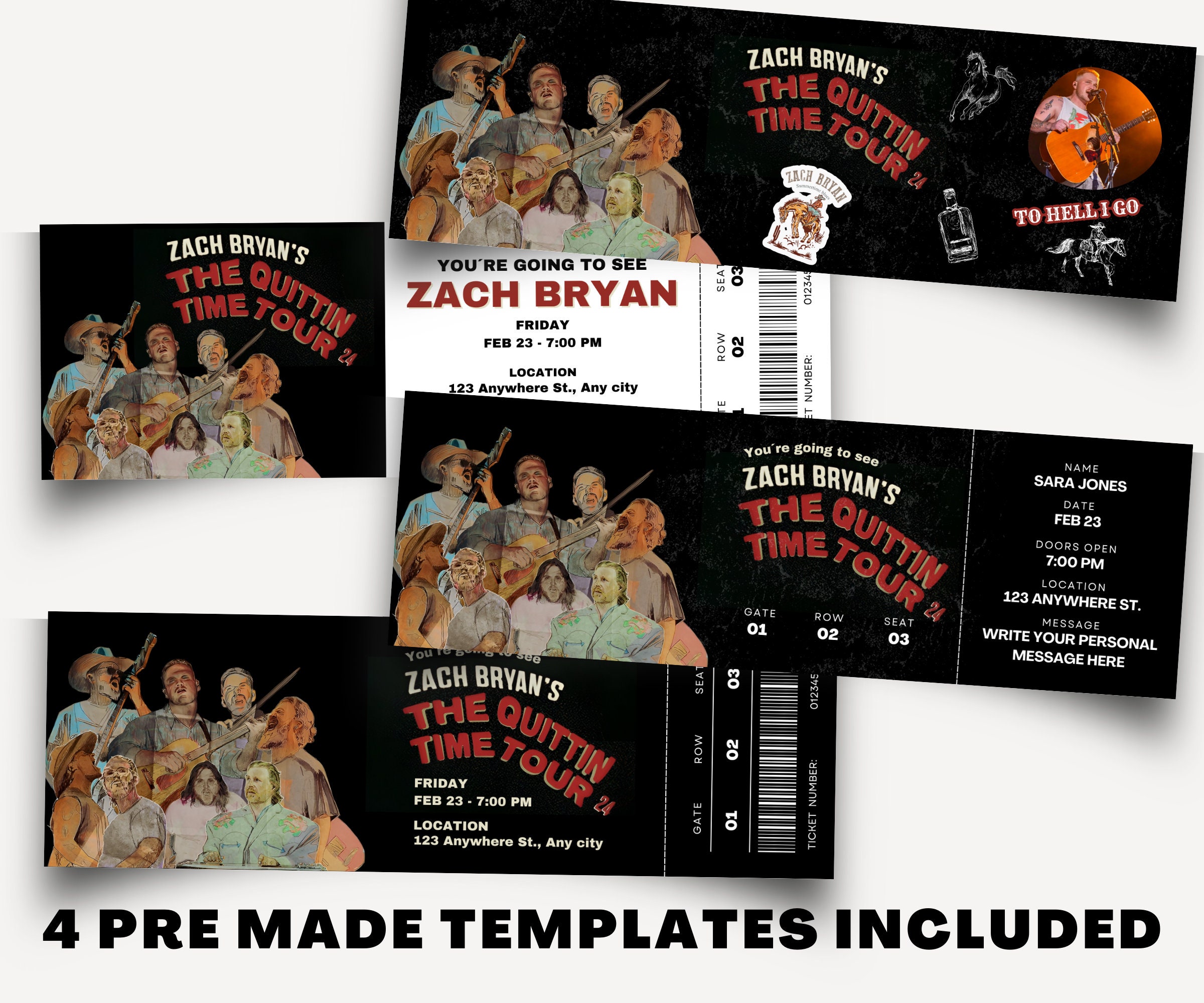 Personalized Editable Zach Bryan Concert Ticket, the Quittin Time Tour