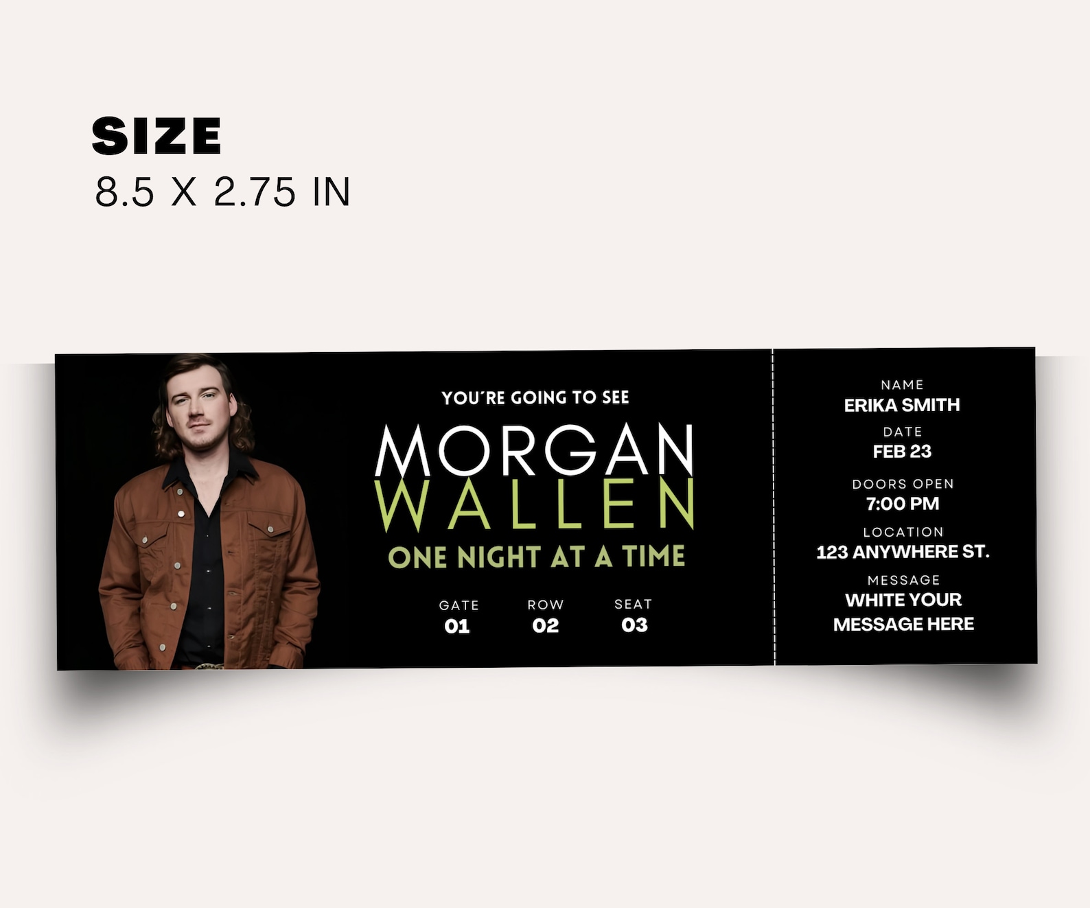 Editable Wallen Concert Ticket Template Concert Ticket Gift