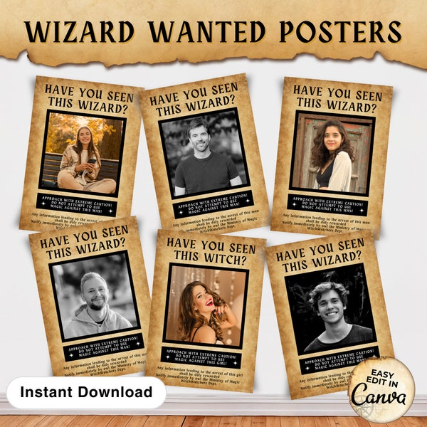 WANTED Posters Wizards - HP Poster Dark Retro - Have You Seen This Wizard Personalised Party Poster - Harry Potter decor - Digital Download