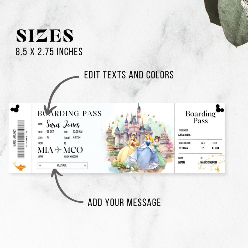 Printable Ticket to Magic Kingdom Editable, Boarding Pass to Park Theme ...