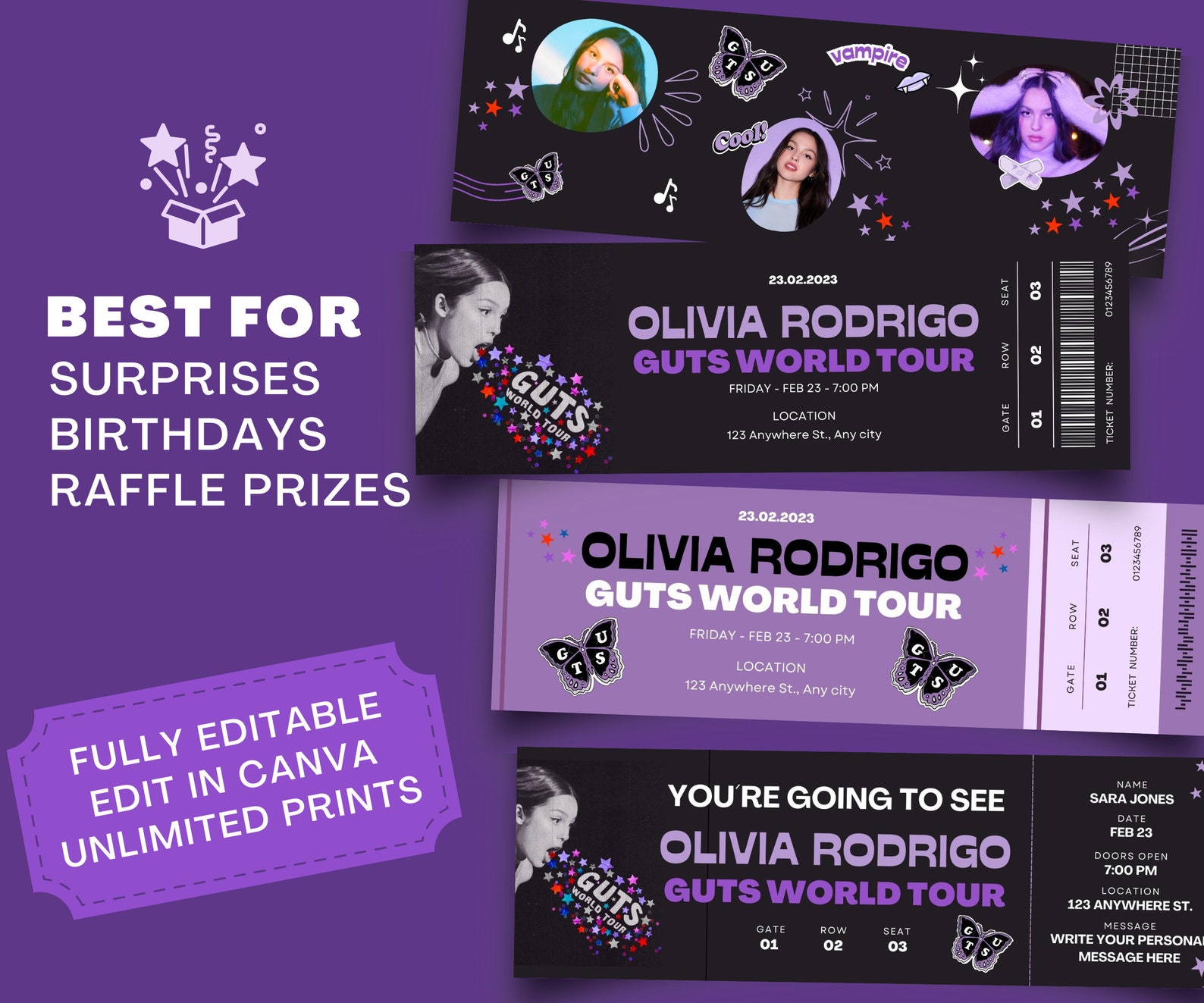 CUSTOMIZABLE Printable Olivia Rodrigo Guts Tour Ticket Stub Souvenir