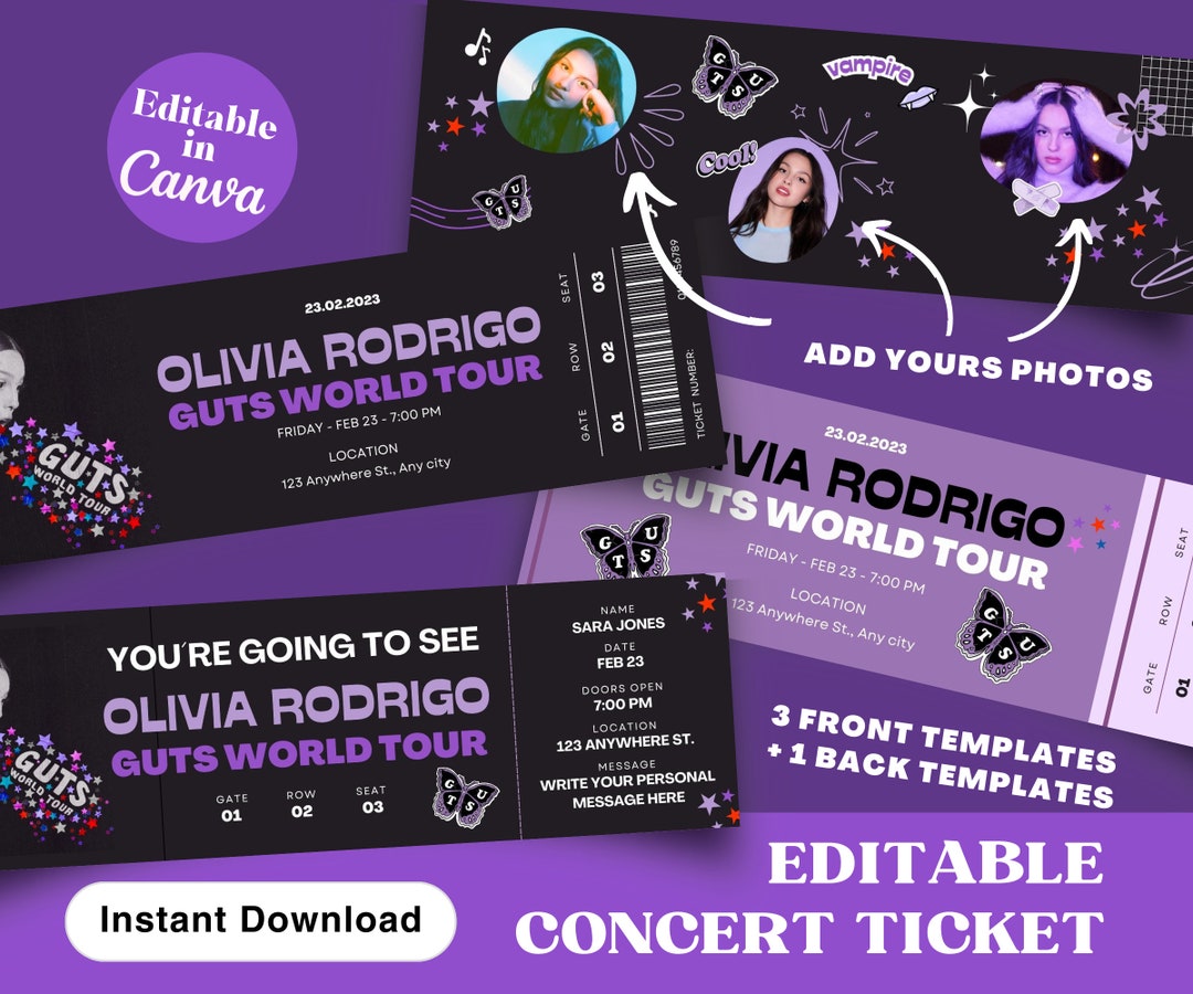 CUSTOMIZABLE Printable Olivia Rodrigo Guts Tour Ticket Stub Souvenir , DIY Surprise Reveal Print
