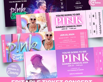 Personalized Surprise Pink Summer Carnival 2024 Concert Ticket, Personalised Keepsake tour ticket, Customised P!NK music ticket souvenir,