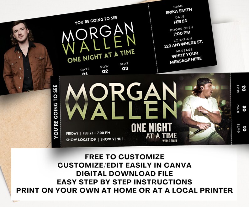 Editable Wallen Concert Ticket Template Concert Ticket Gift