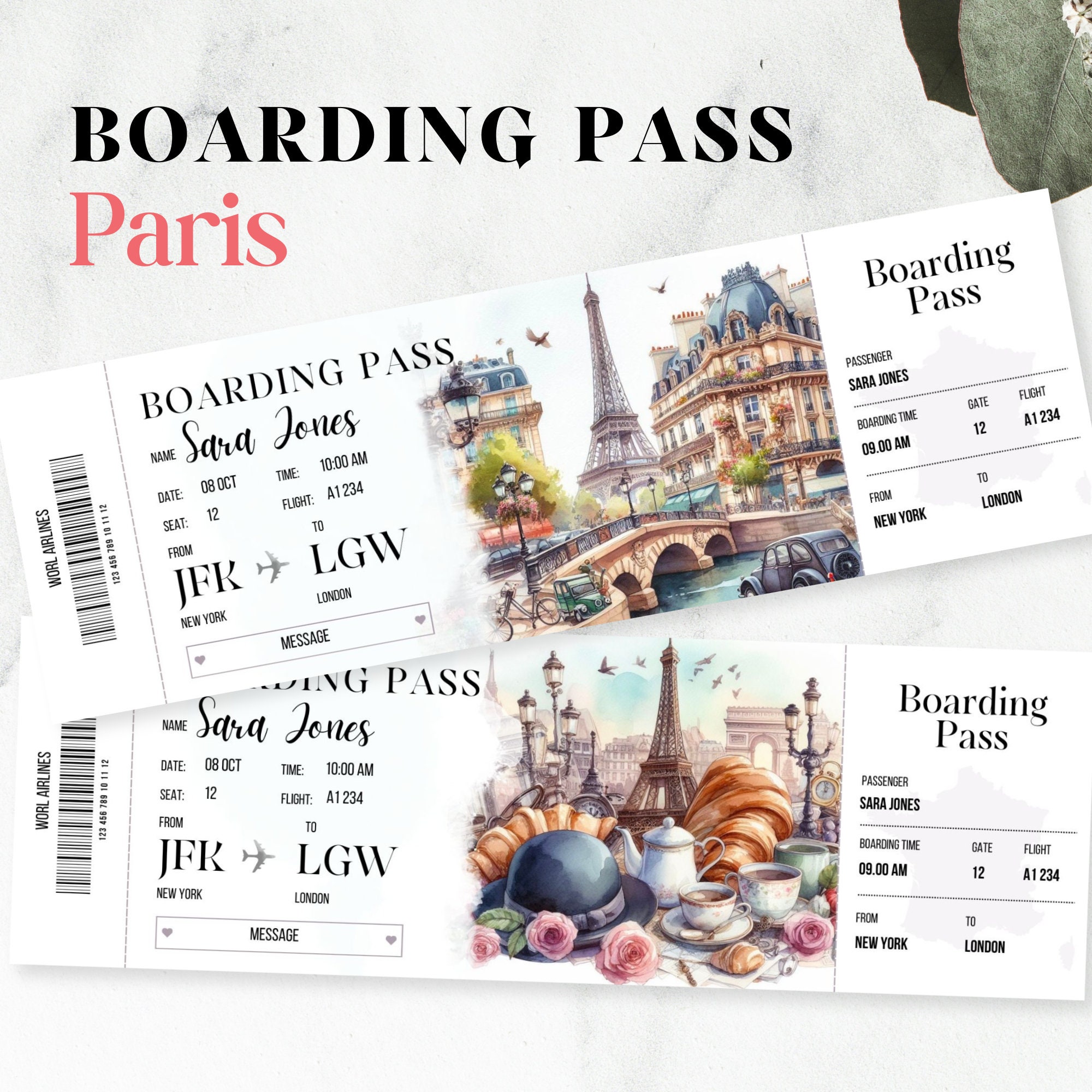 Printable and Editable Paris Surprise Boarding Pass Ticket, Trip Ticket to France Paris ...