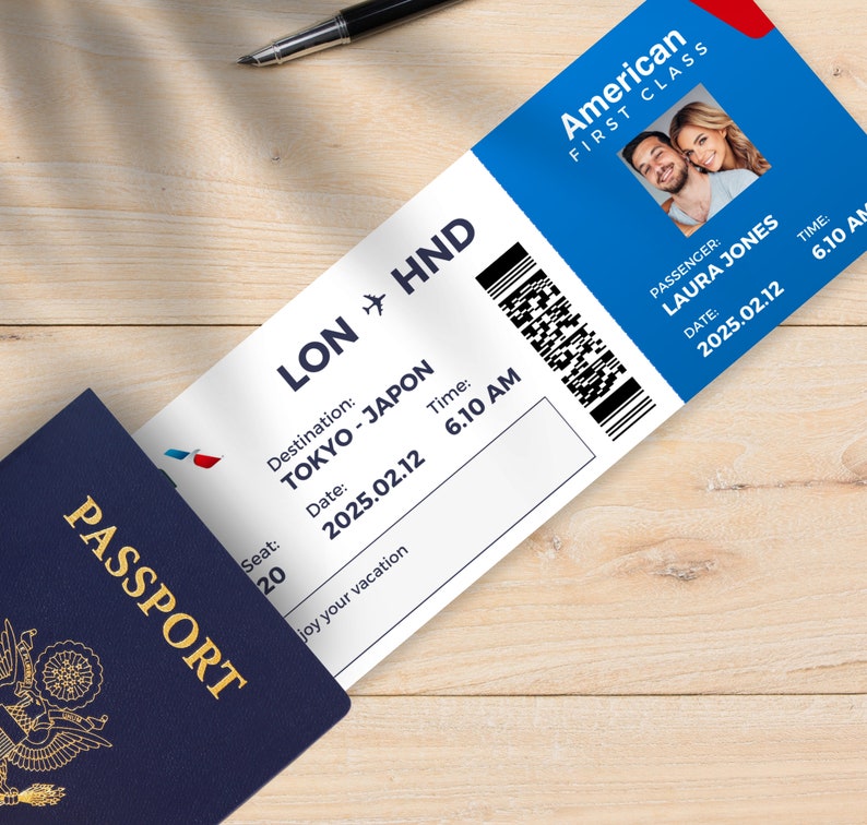 EDITABLE Airline Ticket Template Surprise Gift Idea Gift for Her