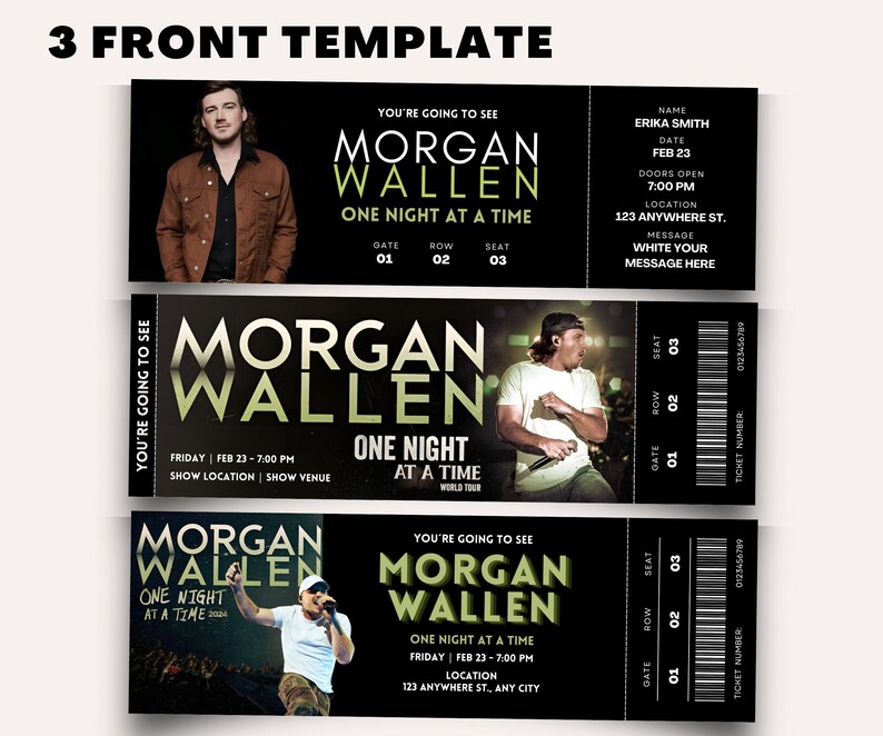 Editable Wallen Concert Ticket Template Concert Ticket Gift