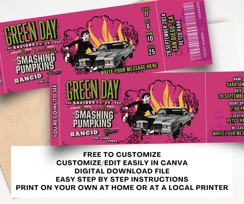 CUSTOMIZABLE Green Day 2024 USA & Canada Concert Presentation Etsy Canada