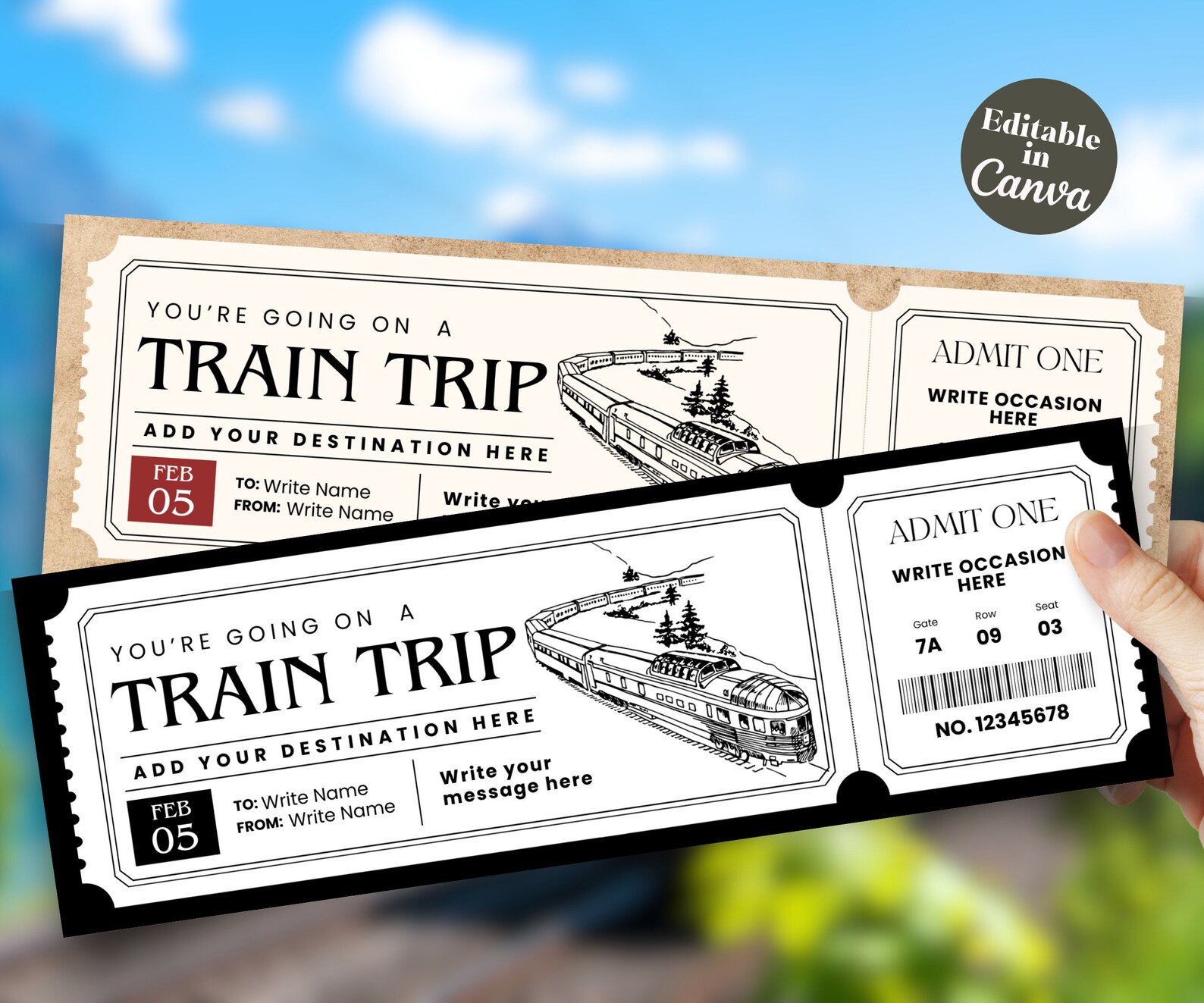 CUSTOMIZABLE Train Ticket Template Travel Gift Coupon Printed Creative ...