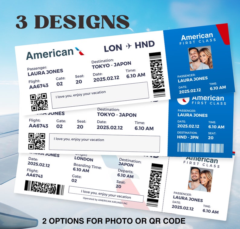 EDITABLE Airline Ticket Template Surprise Gift Idea Gift for Her
