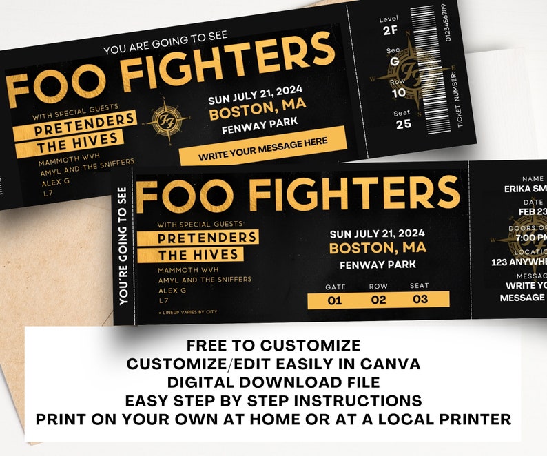 CUSTOMIZABLE Foo Fighters US Tour 2024 Printable Presentation Gift