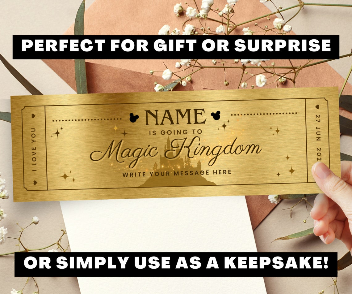Printable Magic Kingdom Tickets, Theme Park Surprise Reveal, Ticket ...