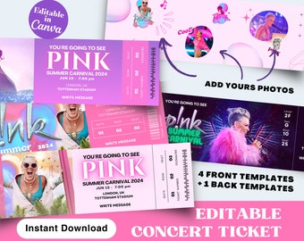 CUSTOMIZABLE Printable Pink Summer Carnival 2024 Tour Ticket | Concert Show Pass | Surprise Gift Reveal | Editable Personalized Printable