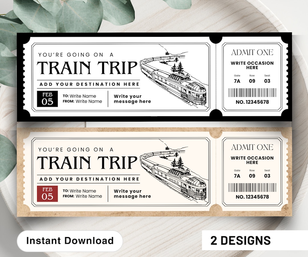 CUSTOMIZABLE Train Ticket Template Travel Gift Coupon Printed Creative